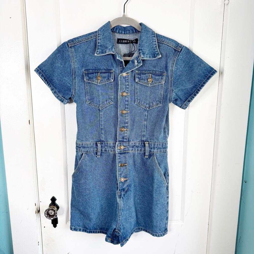 Lioness Denim U Know What’s Up Romper Micro Shorts Streetwear Baddie NEW Medium